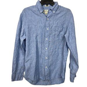 J Crew Irish Linen Shirt Mens M Blue Slim Untucked Button Down Long Sleeve